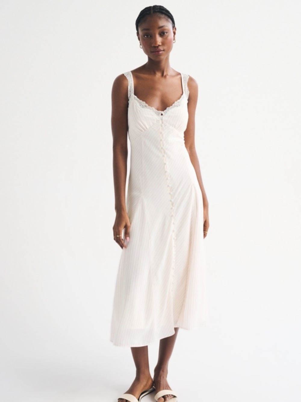 NWT Abercrombie & Fitch Cream Lace-Trim Button-Front Maxi Dress